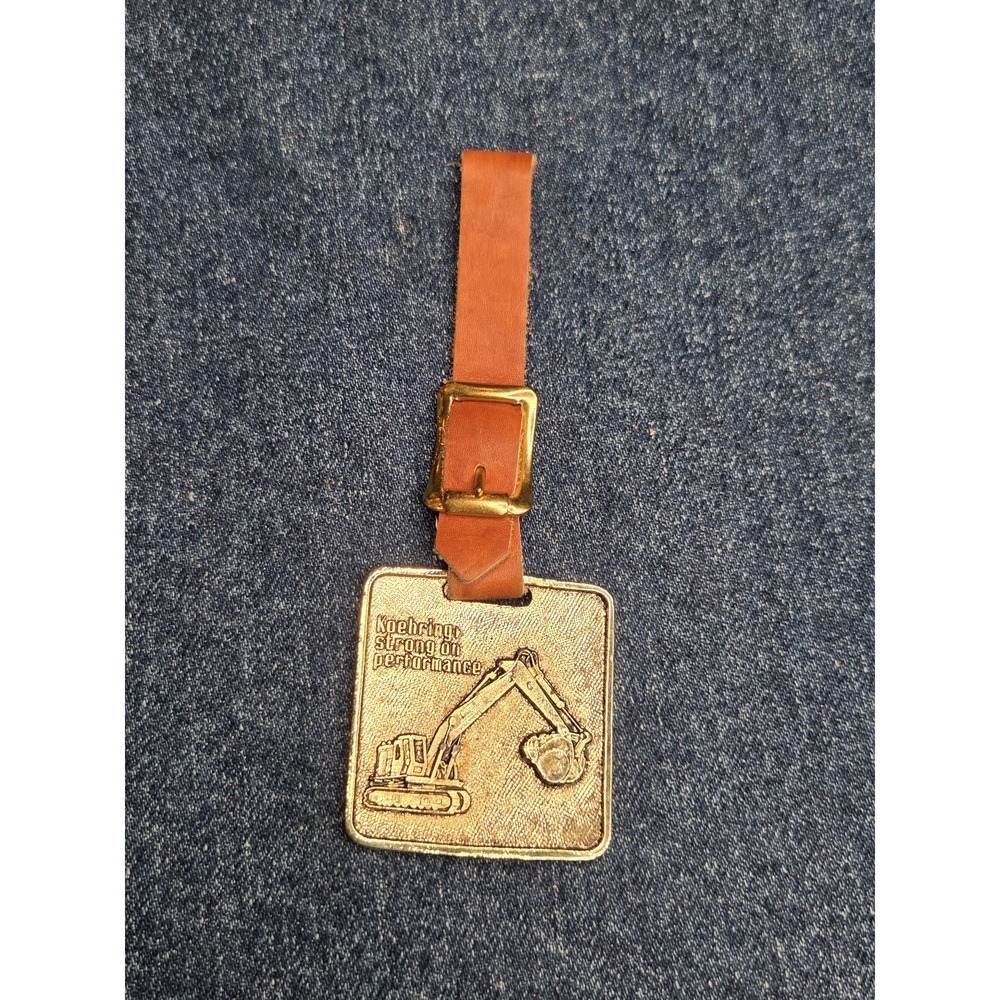 Koehring Excavator Brass and Leather Fob Suitcase Strap